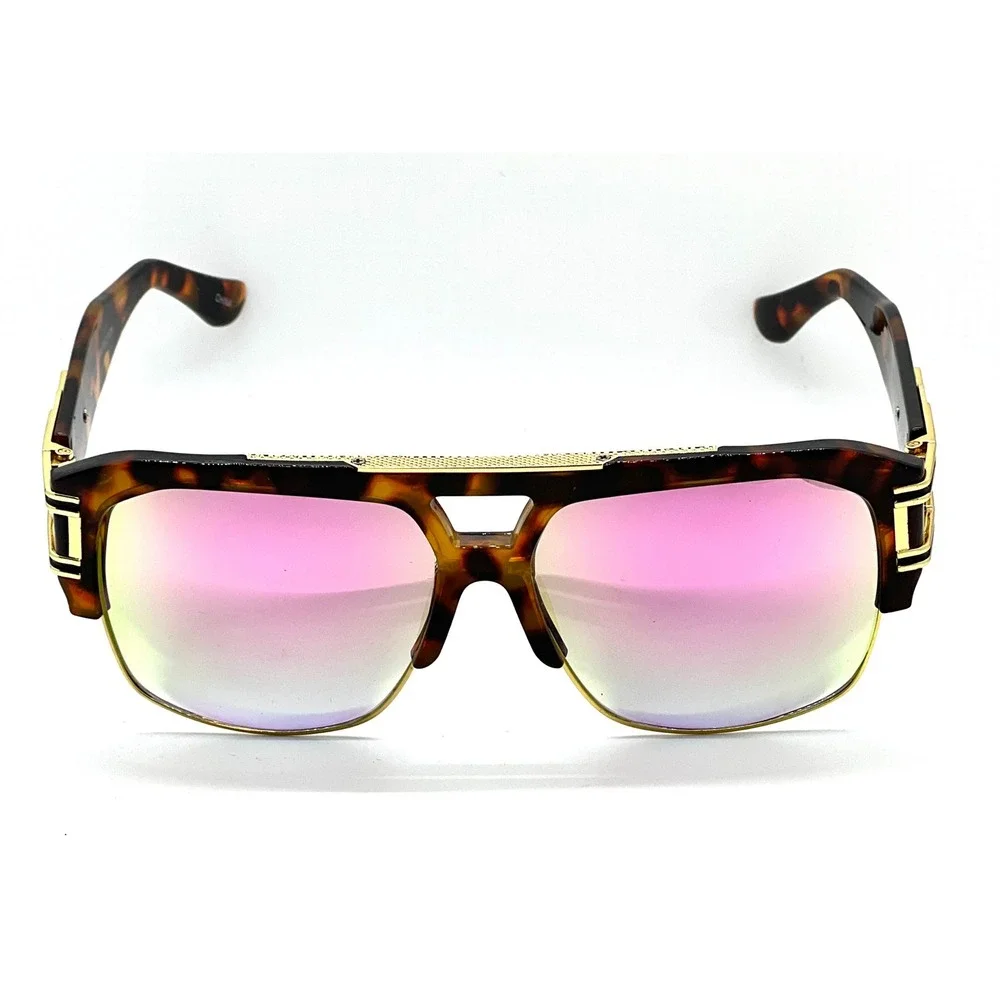 Mens Oversized Tortoise Gold Square‎ Sunglasses Pink Mirror Lens UV400 Hip Hop